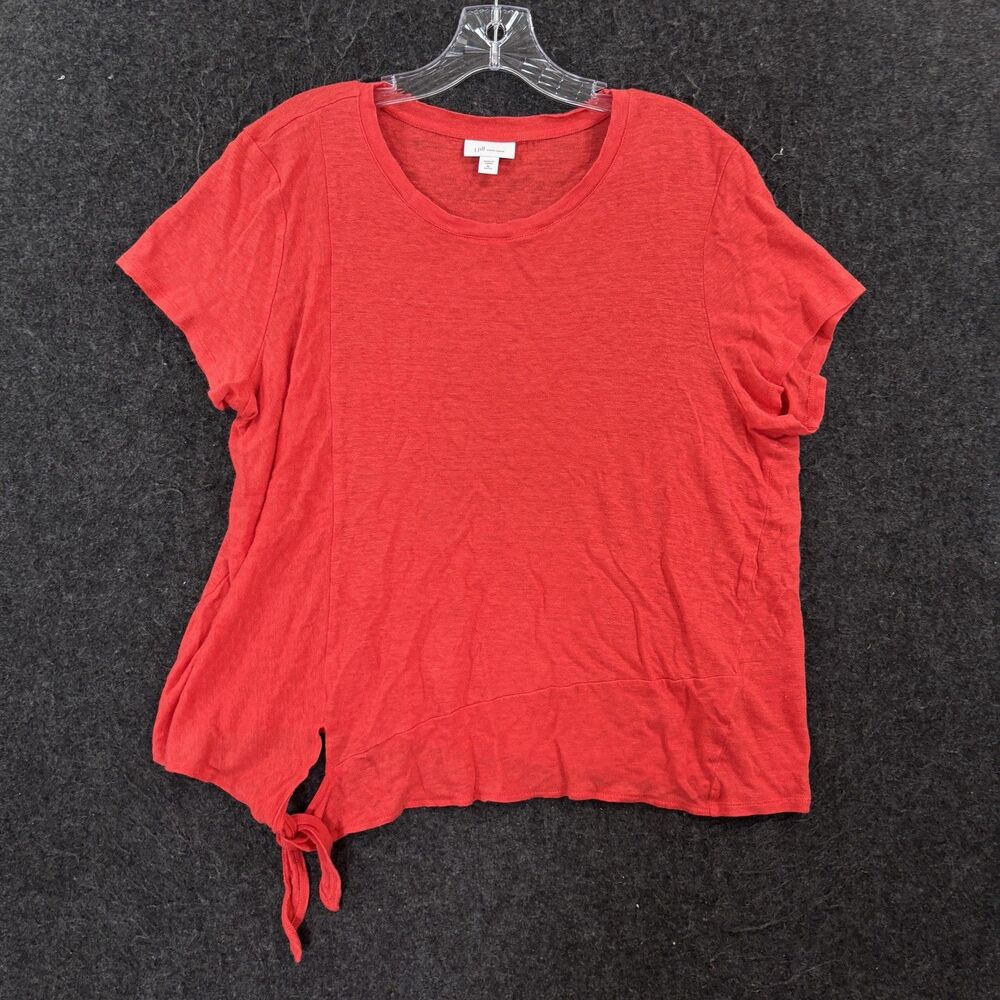 J Jill Love Linen Shirt Women's XL Petite Red 100% Linen Scoop Neck Tie Hem Top